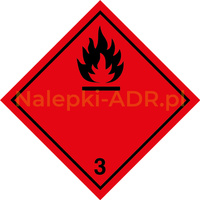 Nalepka ADR nr 3 - klasa 3 (FOLIA) Materiały ciekłe zapalne - 10x10cm (rolka po 250 sztuk nalepek)