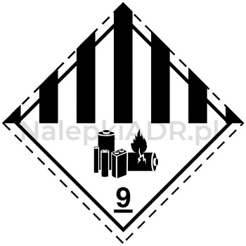 Nalepka ADR nr 9A (klasa 9A) Różne materiały i przedmioty niebezpieczne (FOLIA) 10x10cm (rolka po 250 sztuk nalepek)