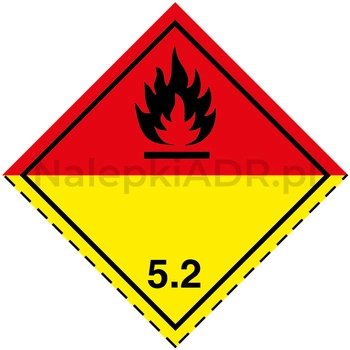 Nalepka ADR nr 5.2 - klasa 5.2 - Nadtlenki organiczne (FOLIA) - 10x10cm (rolka po 250 sztuk nalepek)