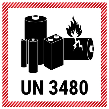 Znak dla akumulatora litowego z numerem UN 3480 - 100x100 (250 sztuk - FOLIA)