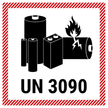Znak dla akumulatora litowego z numerem UN 3090 - 100x100 (250 sztuk - FOLIA)