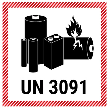 Znak dla akumulatora litowego z numerem UN 3091 - 100x100 (250 sztuk - FOLIA)