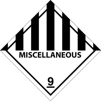 Nalepka ADR nr 9 (klasa 9) z napisem MISCELLANEOUS (FOLIA) 10x10cm (rolka po 250 sztuk nalepek)