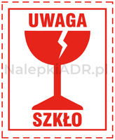 Naklejka Uwaga Szkło (PAPIER) 6x8cm (rolka po 250 sztuk nalepek)