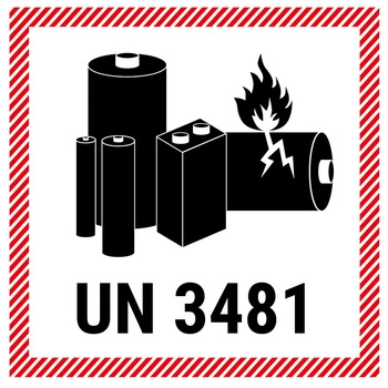 Znak dla akumulatora litowego z numerem UN 3481 - 100x100 (250 sztuk - FOLIA)