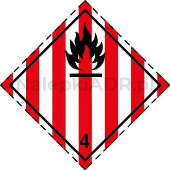 Nalepka ADR nr 4.1 - klasa 4.1 - Materiały stałe zapalne, Materiały Samoreaktywne i Materiały Stałe odczulone (FOLIA) - 10x10cm (rolka po 250 sztuk nalepek)