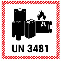 Znak dla akumulatora litowego z numerem UN 3481 - 100x100 (250 sztuk - FOLIA)