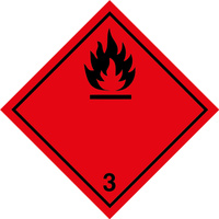 Nalepka ADR nr 3 - klasa 3 (FOLIA) Materiały ciekłe zapalne - 5x5cm (rolka po 500 sztuk nalepek)