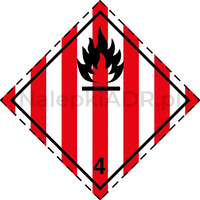 Nalepka ADR nr 4.1 - klasa 4.1 - Materiały stałe zapalne, Materiały Samoreaktywne i Materiały Stałe odczulone (FOLIA) - 10x10cm (rolka po 250 sztuk nalepek)