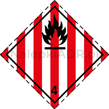 Nalepka ADR nr 4.1 - klasa 4.1 - Materiały stałe zapalne, Materiały Samoreaktywne i Materiały Stałe odczulone - 25x25cm