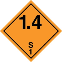 Nalepka ADR nr 1.4S - podklasa 1.4 grupa zgodności S - Materiały wybuchowe i przedmioty z materiałem wybuchowym (FOLIA) - 10x10cm (rolka po 250 sztuk nalepek)