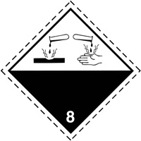 Nalepka ADR nr 8 - klasa 8 - Materiały trujące (FOLIA) 5x5cm (rolka po 500 sztuk nalepek)